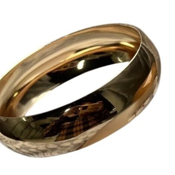 Gold Tone Metal Wide Bangle Bracelet Retro Chic Style Stackable - Picture 1 of 8